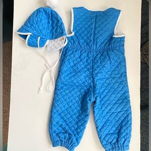Blue Handmade Quilted Baby Snowsuit with Hat Boy or Girl